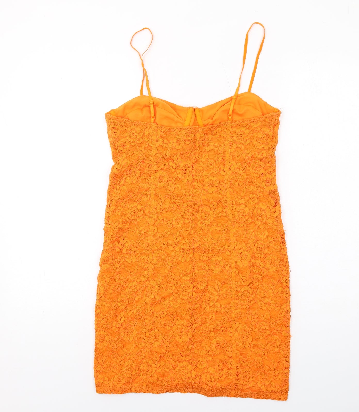 Zara Womens Orange Floral Polyester Bodycon Size L Sweetheart Zip