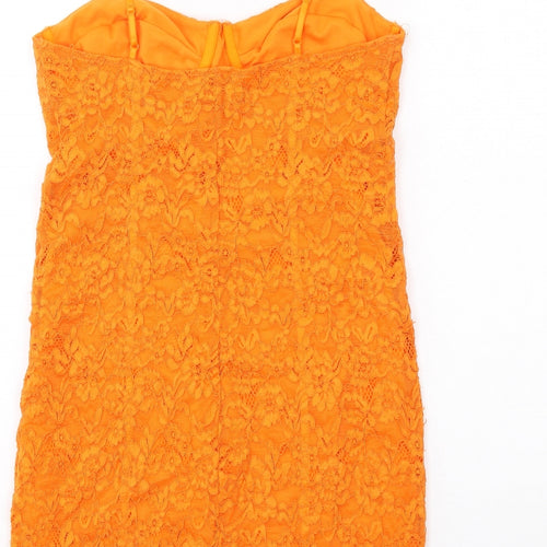 Zara Womens Orange Floral Polyester Bodycon Size L Sweetheart Zip