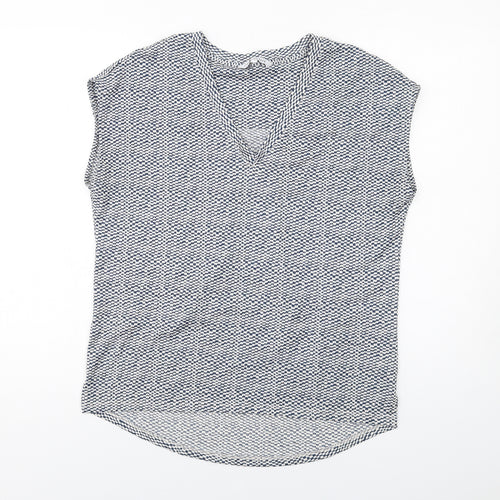 NEXT Womens Blue Geometric Polyester Basic Blouse Size 14 V-Neck
