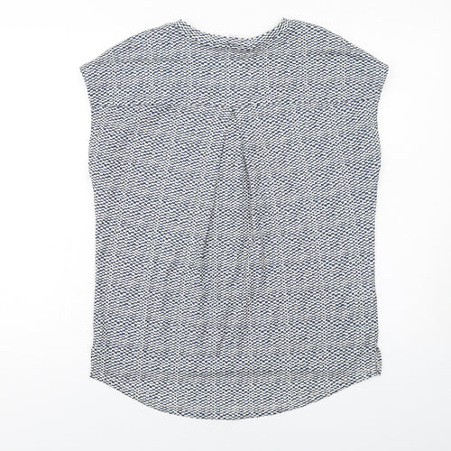 NEXT Womens Blue Geometric Polyester Basic Blouse Size 14 V-Neck