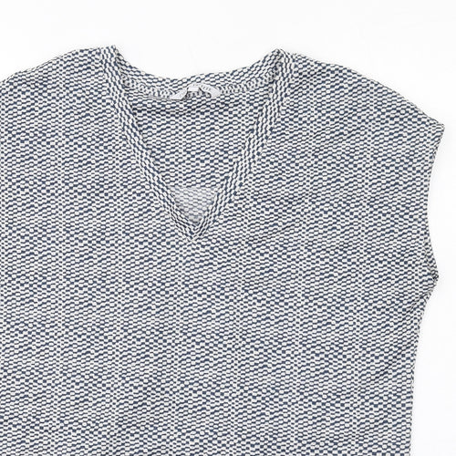 NEXT Womens Blue Geometric Polyester Basic Blouse Size 14 V-Neck