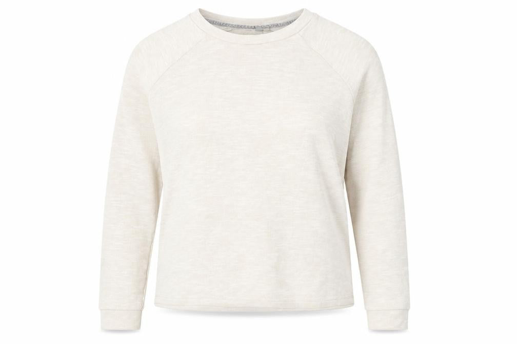 Front view of ASOS women’s beige polyester pullover sweatshirt, size UK 14, pullover
