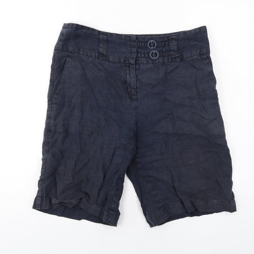 Per Una Womens Blue Linen Skimmer Shorts Size 12 L11 in Regular Zip