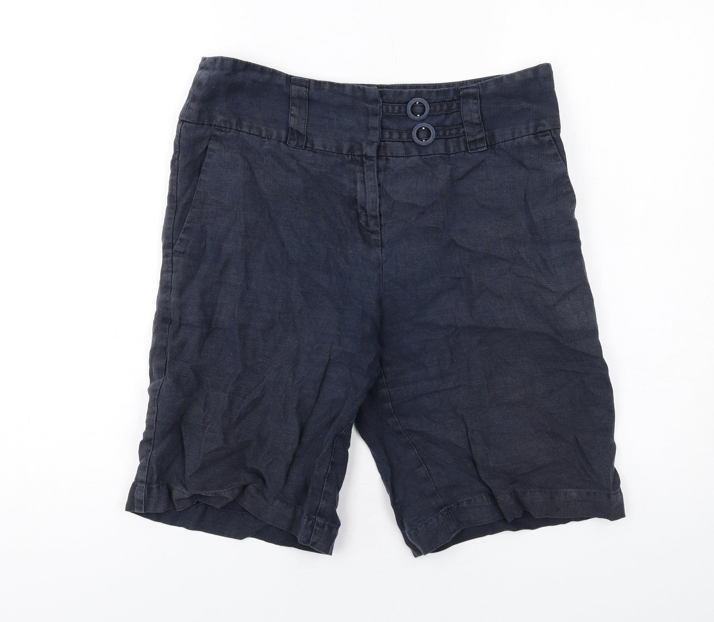 Per Una Womens Blue Linen Skimmer Shorts Size 12 L11 in Regular Zip