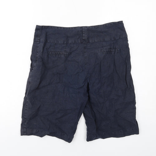 Per Una Womens Blue Linen Skimmer Shorts Size 12 L11 in Regular Zip