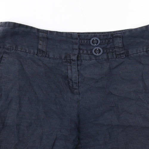 Per Una Womens Blue Linen Skimmer Shorts Size 12 L11 in Regular Zip