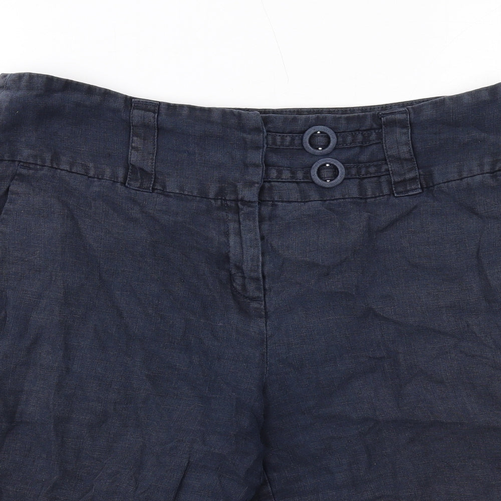 Per Una Womens Blue Linen Skimmer Shorts Size 12 L11 in Regular Zip