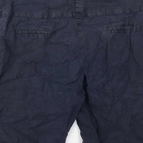 Per Una Womens Blue Linen Skimmer Shorts Size 12 L11 in Regular Zip
