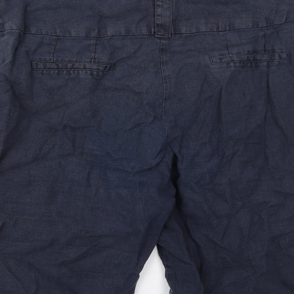 Per Una Womens Blue Linen Skimmer Shorts Size 12 L11 in Regular Zip