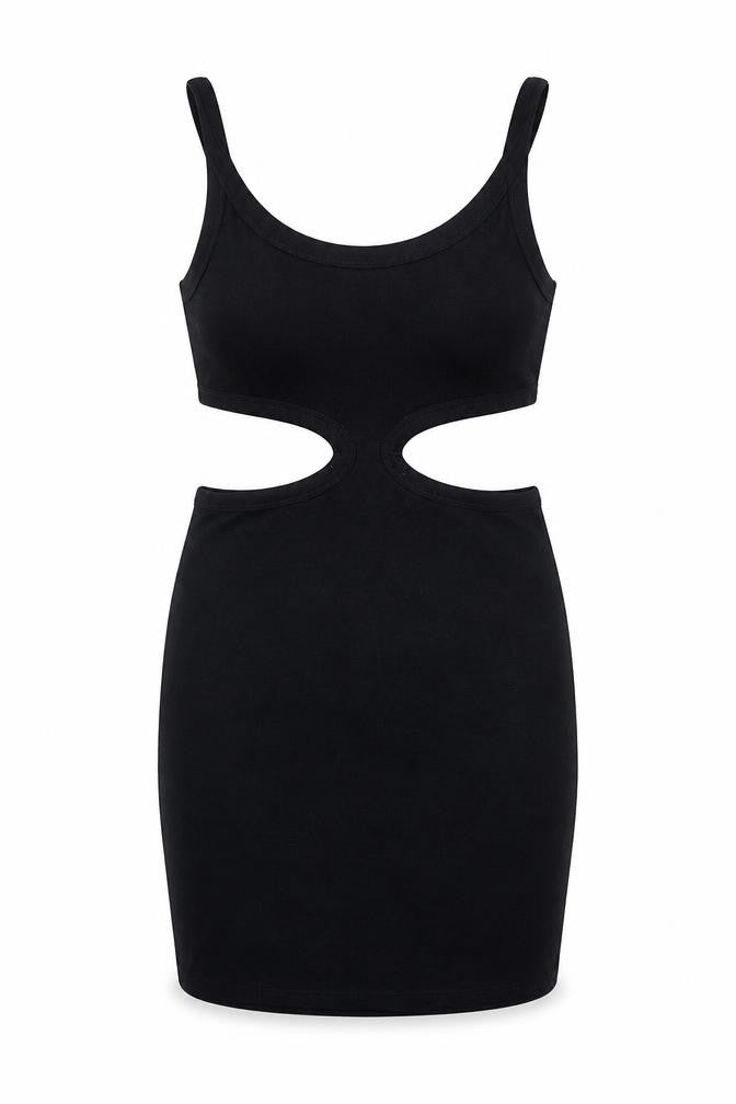 Front view of Motel Rocks women’s black cotton bodycon, size S, scoop neck pullover