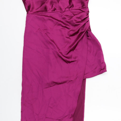 Zara Womens Purple Polyester Slip Dress Size M Square Neck Zip