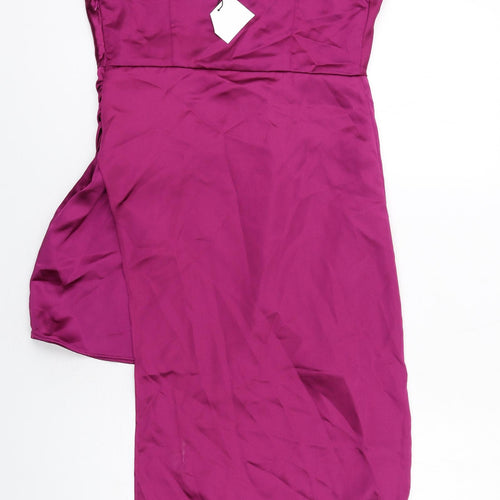 Zara Womens Purple Polyester Slip Dress Size M Square Neck Zip