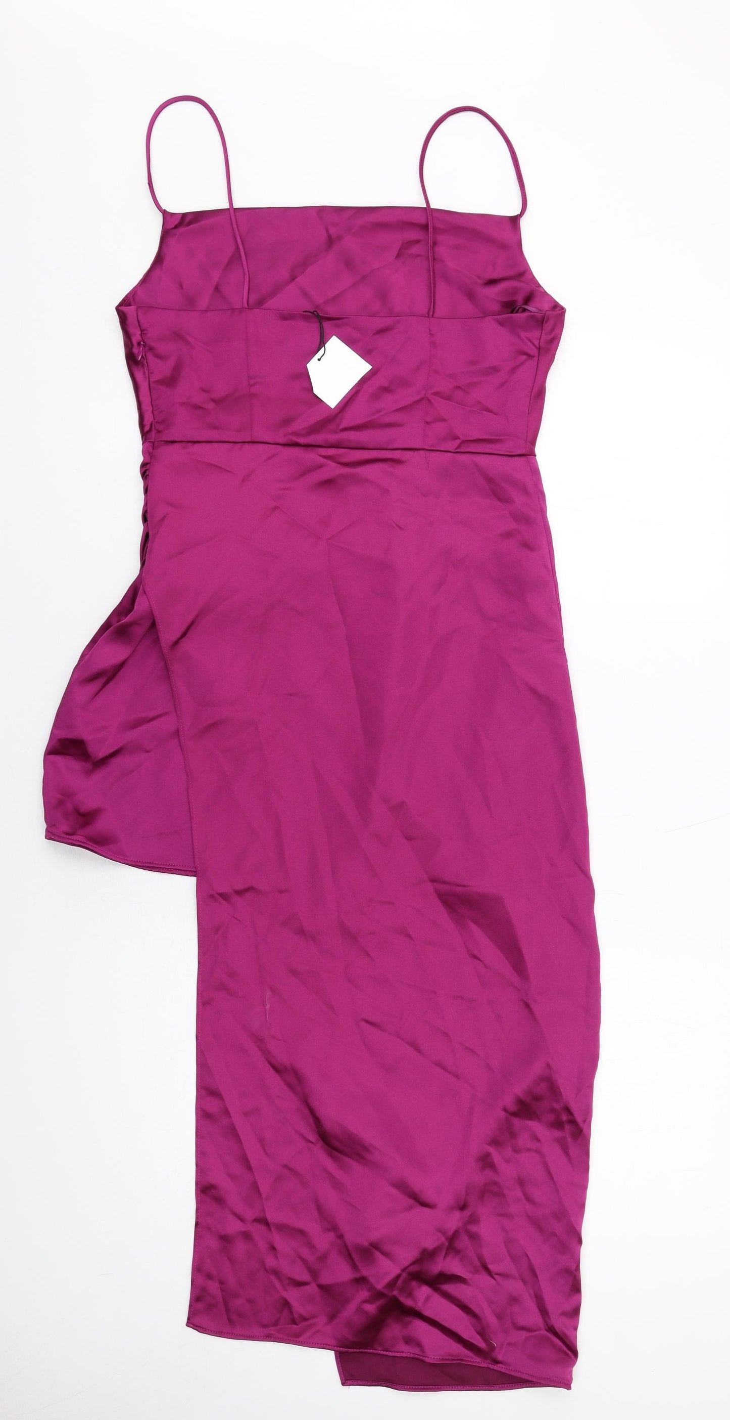 Zara Womens Purple Polyester Slip Dress Size M Square Neck Zip