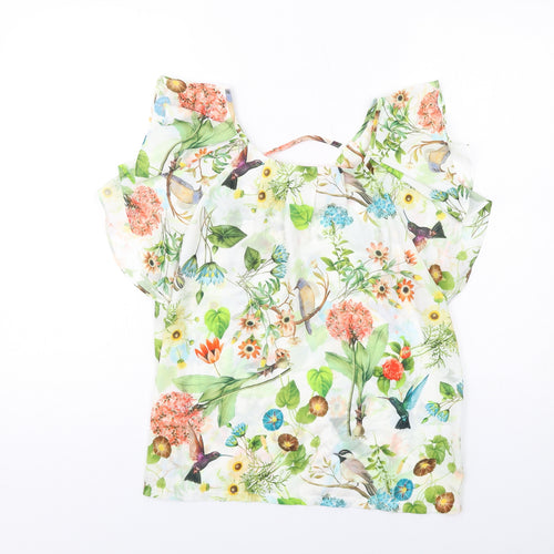 Holly Bracken Womens Multicoloured Floral Polyester Basic Blouse Size S Round Neck
