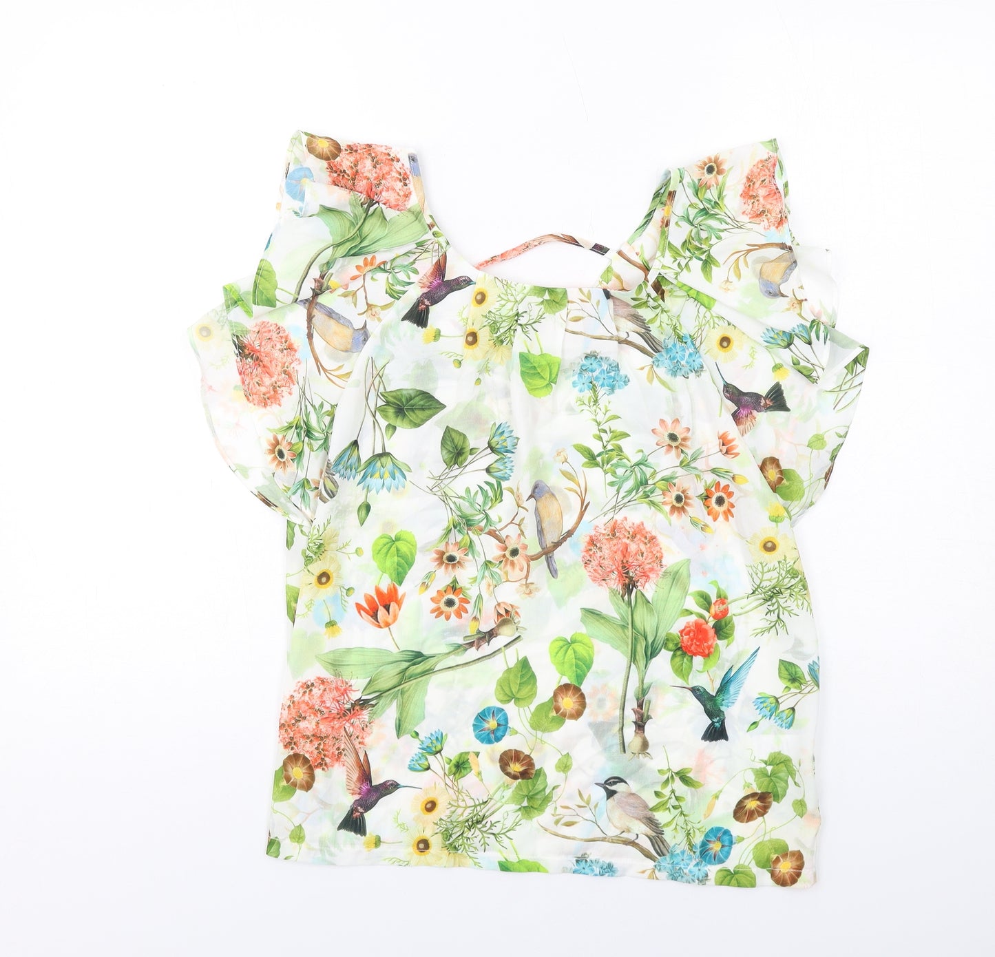 Holly Bracken Womens Multicoloured Floral Polyester Basic Blouse Size S Round Neck