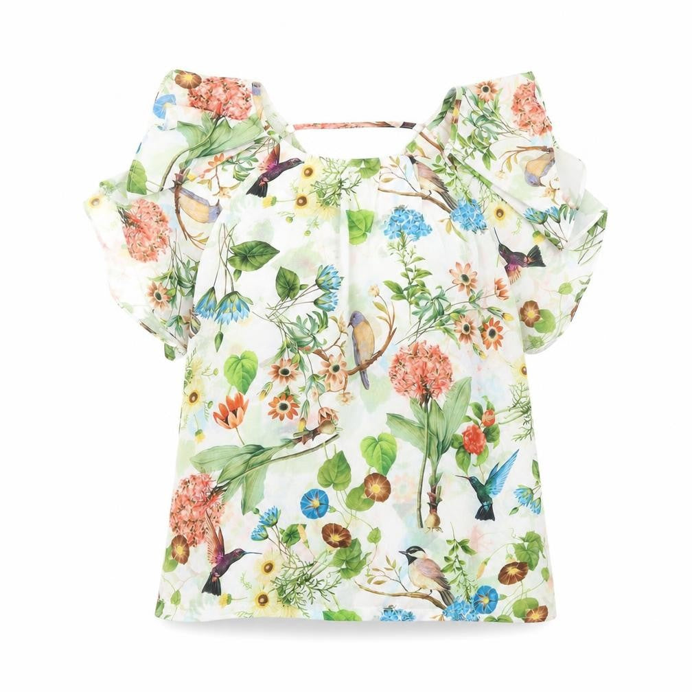 Front view of Holly Bracken women’s multicoloured floral polyester basic blouse, size S, round neck