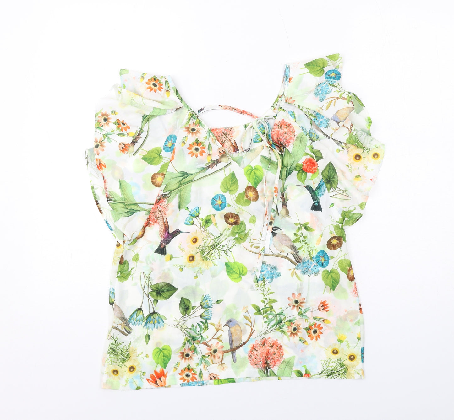 Holly Bracken Womens Multicoloured Floral Polyester Basic Blouse Size S Round Neck