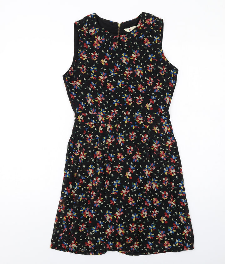 Yumi Womens Black Geometric Polyester Shift Size 10 Round Neck Zip