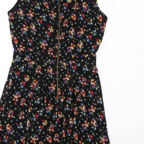 Yumi Womens Black Geometric Polyester Shift Size 10 Round Neck Zip