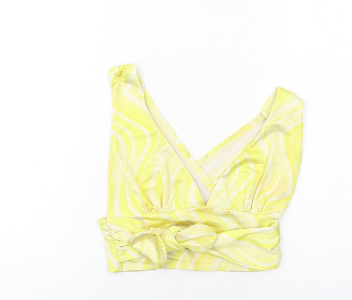 Urban Outfitters Womens Yellow Geometric Polyester Cropped Tank Size S V-Neck