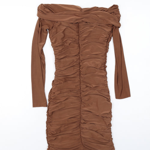 Quiz Womens Brown Polyester Bodycon Size 8 Off the Shoulder Pullover