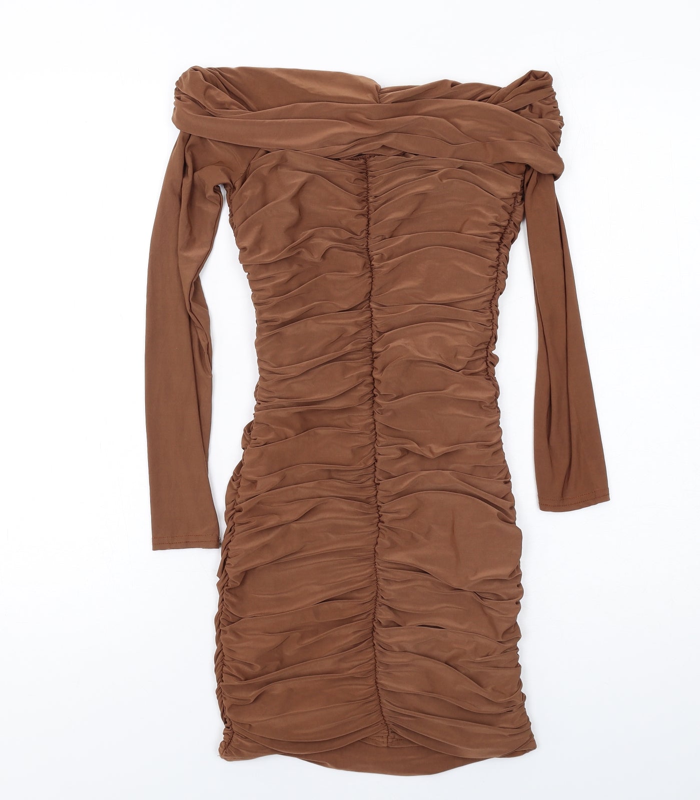 Quiz Womens Brown Polyester Bodycon Size 8 Off the Shoulder Pullover