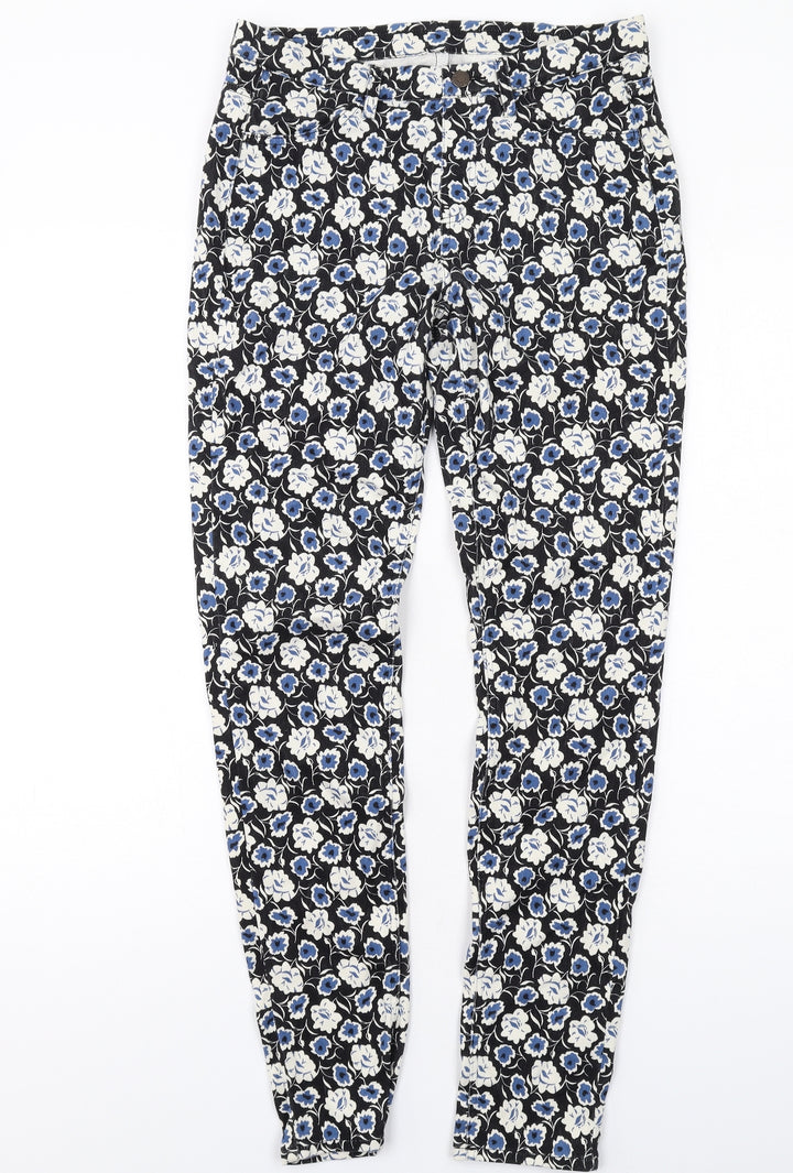 Uniqlo Womens Black Floral Cotton Skinny Jeans Size M L30 in Regular Button