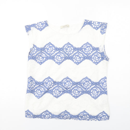 Oasis Womens Blue Geometric Polyester Basic Blouse Size M Round Neck