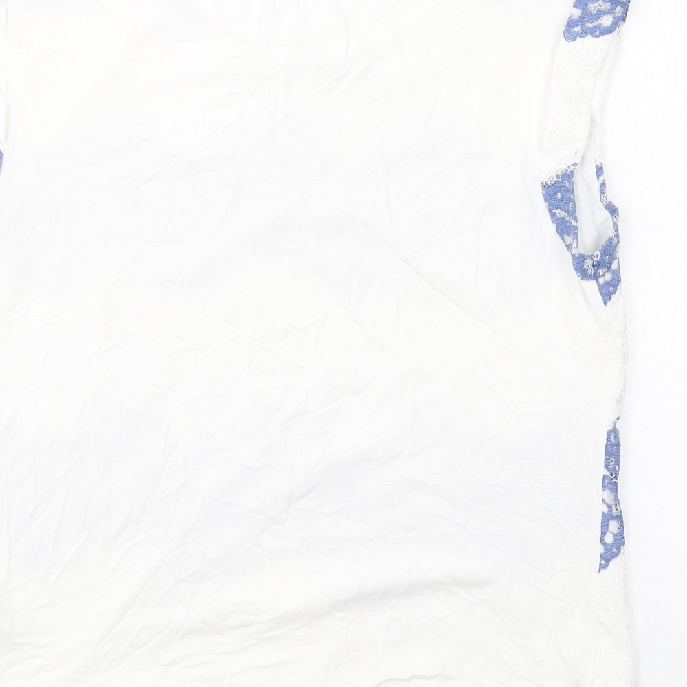 Oasis Womens Blue Geometric Polyester Basic Blouse Size M Round Neck