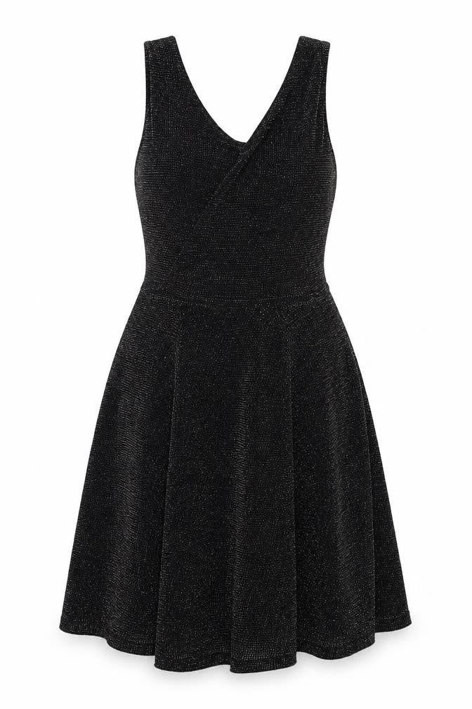 Front view of River Island women’s black polyester fit & flare, size UK 6, scoop neck pullover