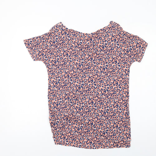 NEXT Womens Pink Animal Print Viscose Basic T-Shirt Size 10 Boat Neck