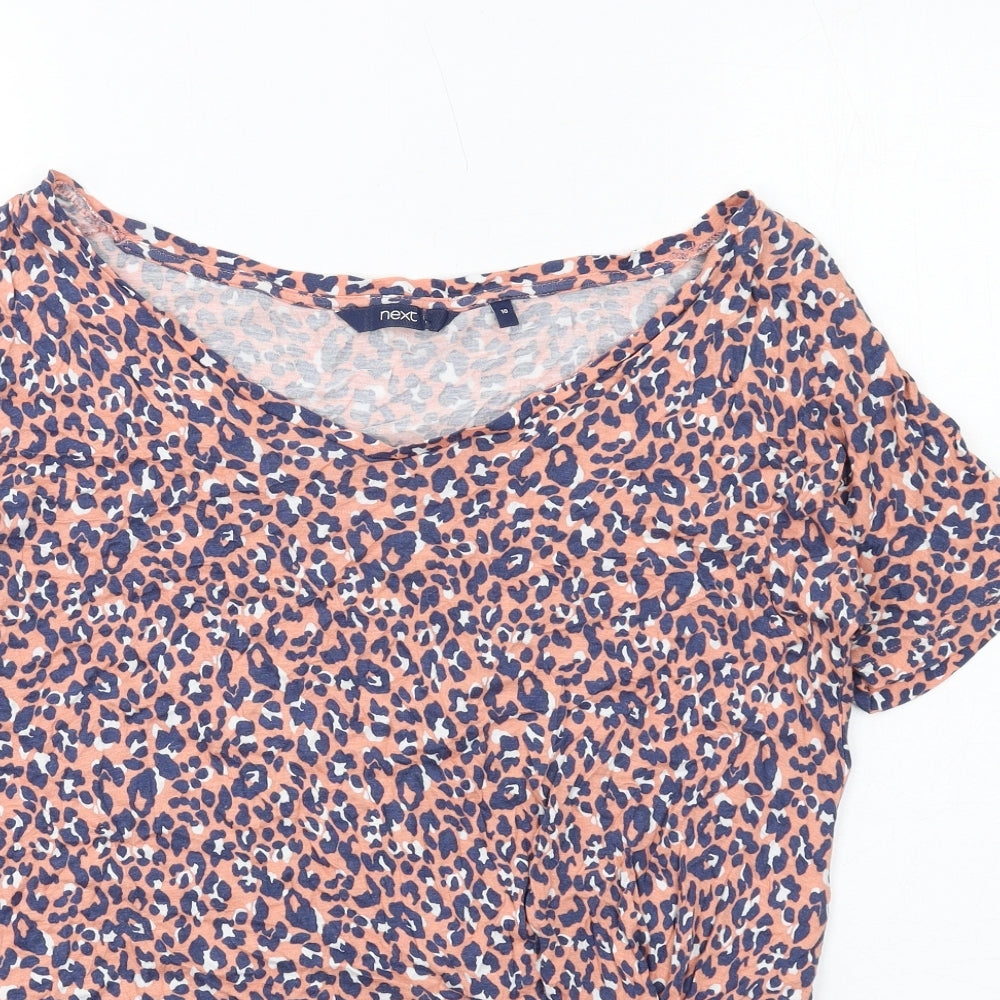 NEXT Womens Pink Animal Print Viscose Basic T-Shirt Size 10 Boat Neck