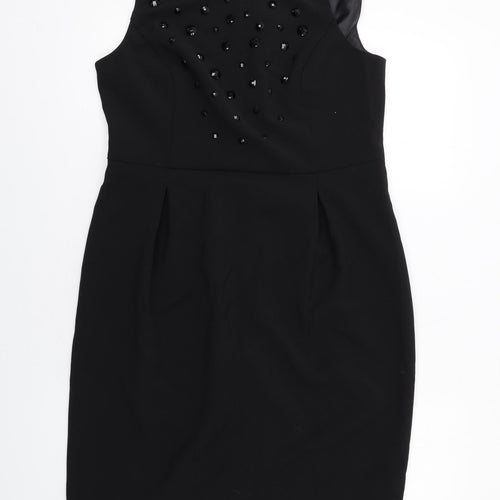 Autograph Womens Black Polyester Shift Size 14 Boat Neck Zip