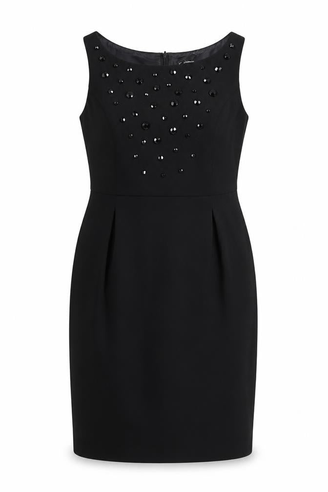 Front view of Autograph women’s black polyester shift, size UK 14, boat neck zip