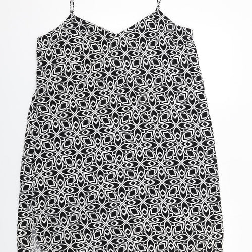 NEXT Womens Black Geometric Polyester Slip Dress Size 18 V-Neck Pullover