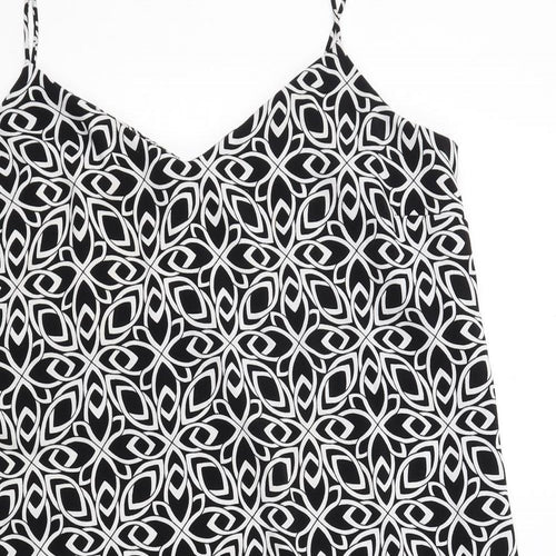 NEXT Womens Black Geometric Polyester Slip Dress Size 18 V-Neck Pullover