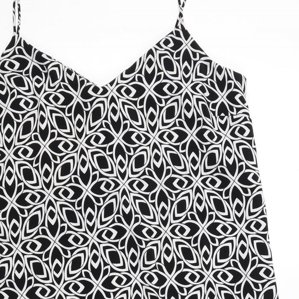 NEXT Womens Black Geometric Polyester Slip Dress Size 18 V-Neck Pullover