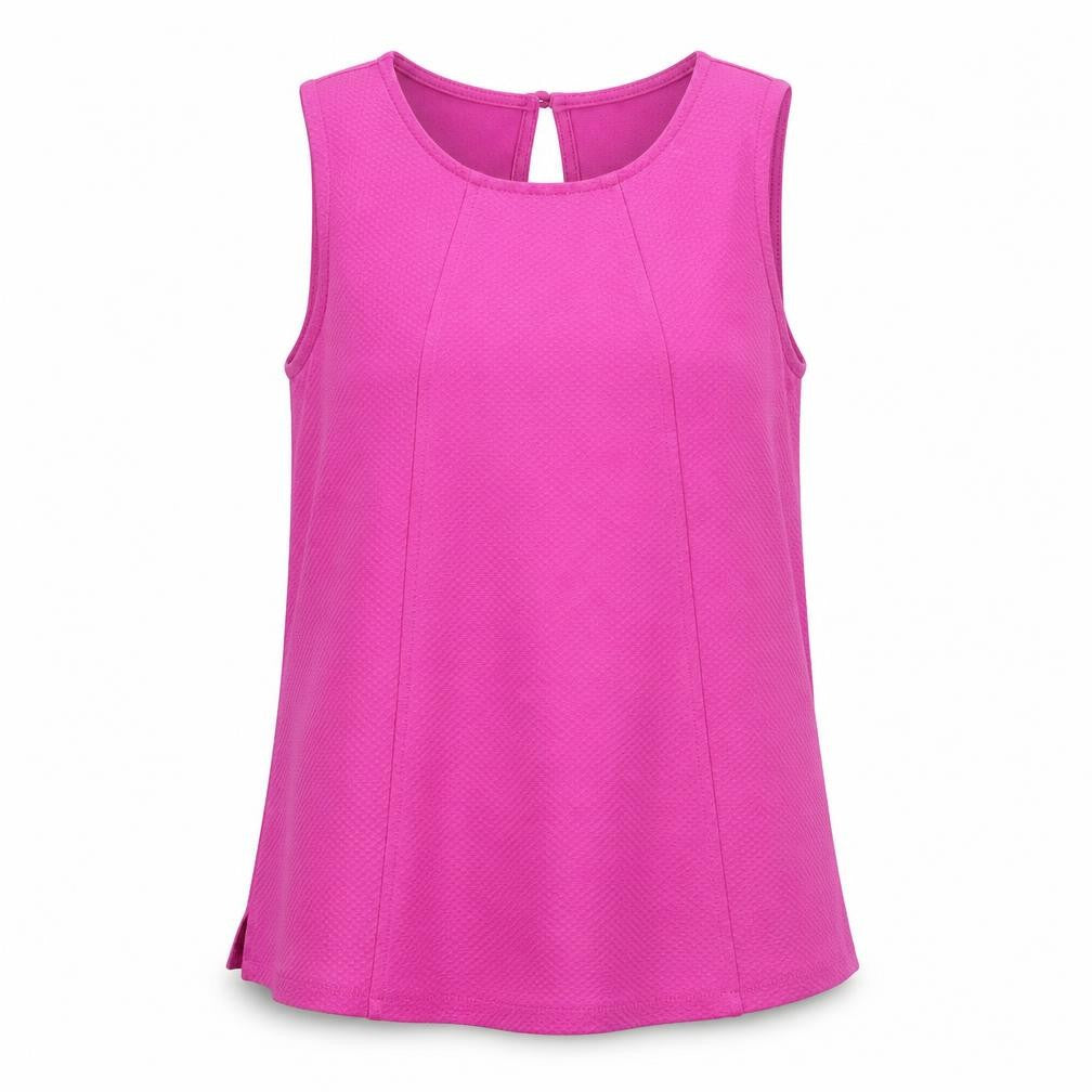 Front view of Dorothy Perkins women’s purple polyester basic tank, size UK 10, round neck - textured