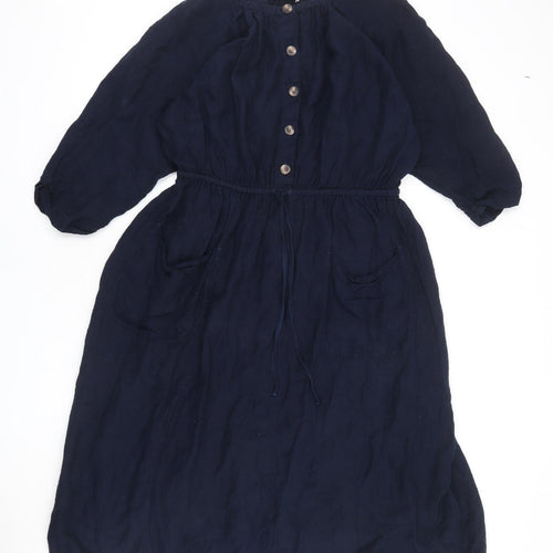 Per Una Womens Blue Viscose A-Line Size 16 Round Neck Button