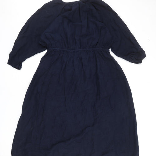 Per Una Womens Blue Viscose A-Line Size 16 Round Neck Button