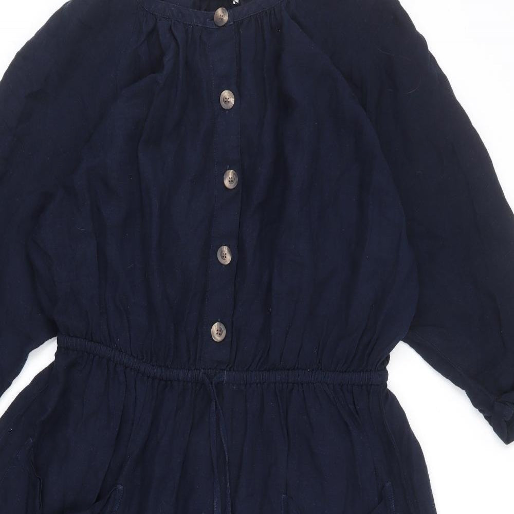 Per Una Womens Blue Viscose A-Line Size 16 Round Neck Button