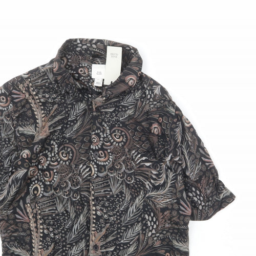 River Island Mens Multicoloured Geometric Viscose Button-Up Size XS Collared Button