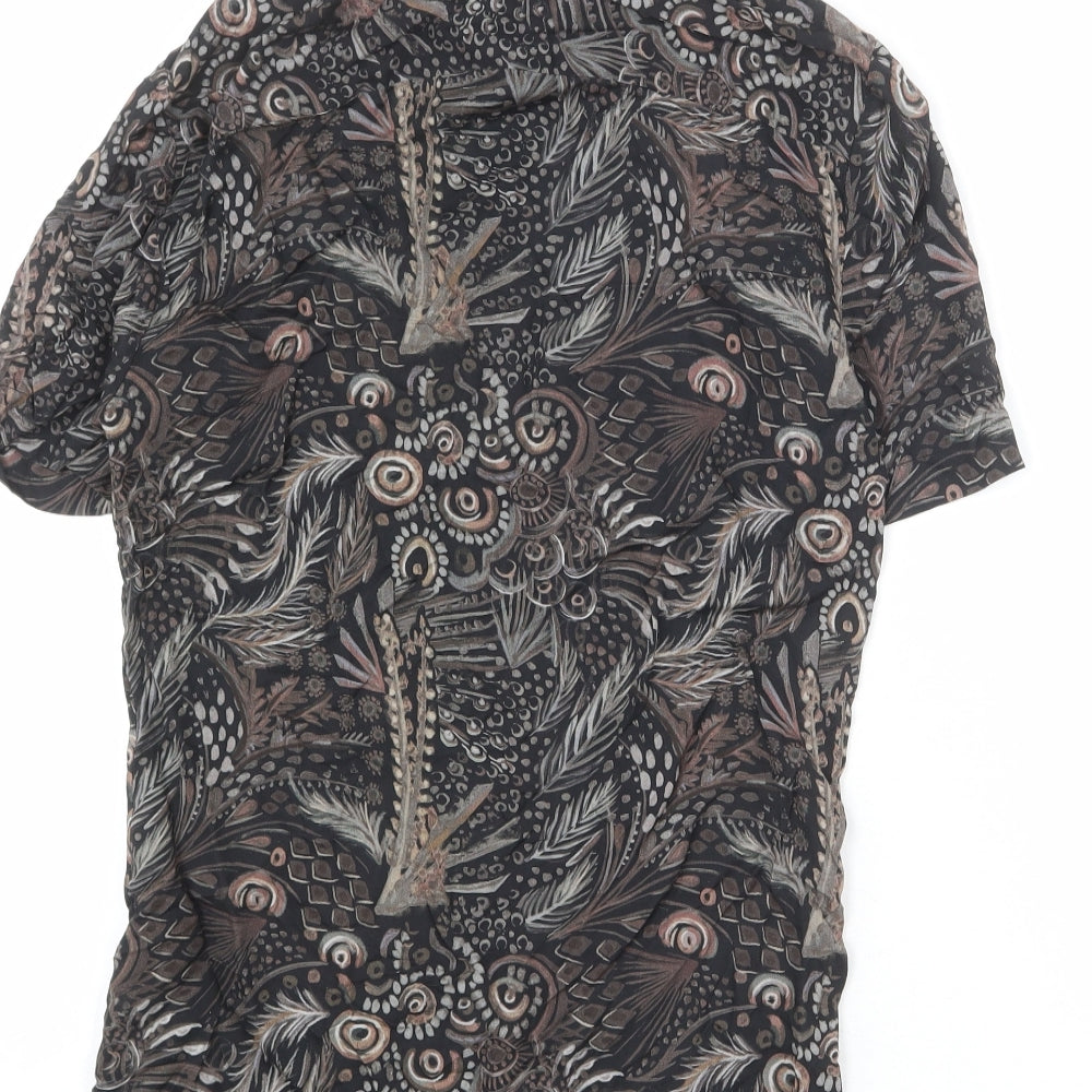 River Island Mens Multicoloured Geometric Viscose Button-Up Size XS Collared Button