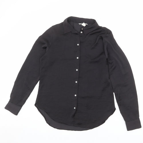 River Island Womens Black Polyester Basic Button-Up Size 10 Collared