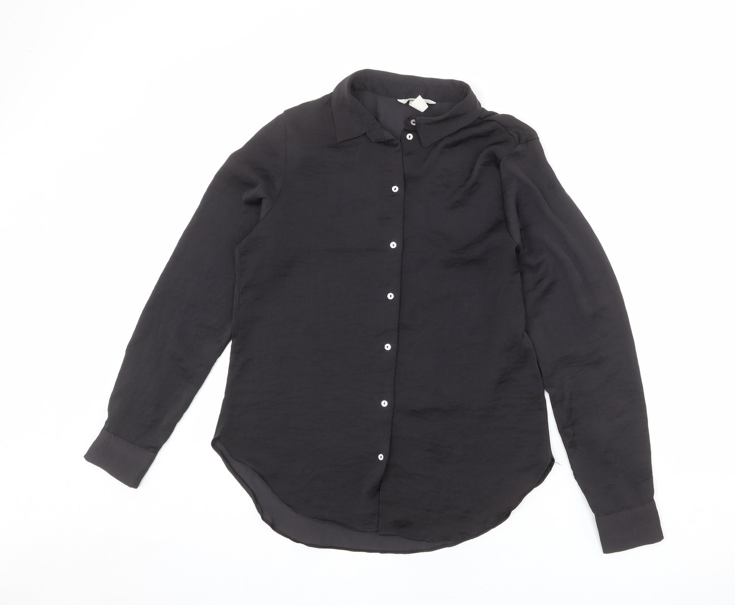 River Island Womens Black Polyester Basic Button-Up Size 10 Collared