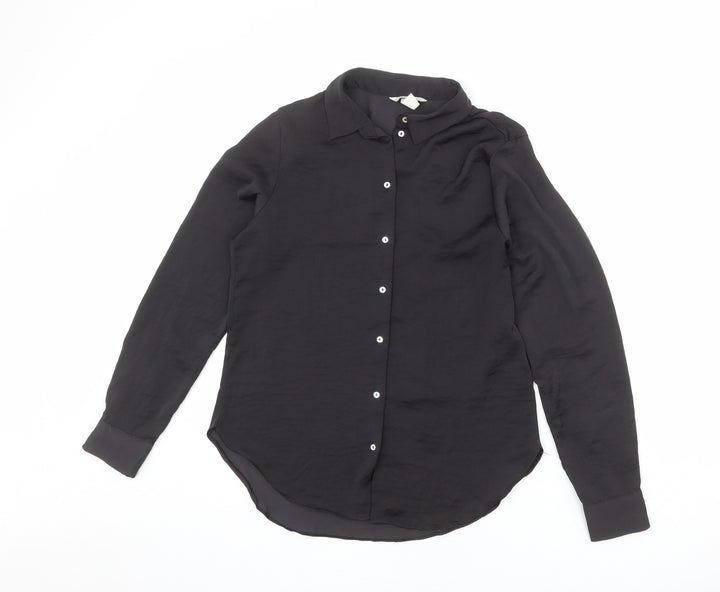 River Island Womens Black Polyester Basic Button-Up Size 10 Collared