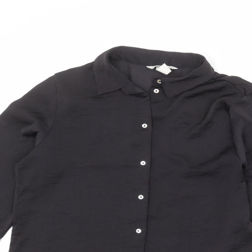 River Island Womens Black Polyester Basic Button-Up Size 10 Collared