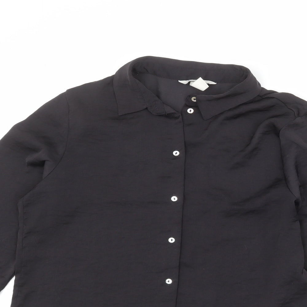 River Island Womens Black Polyester Basic Button-Up Size 10 Collared