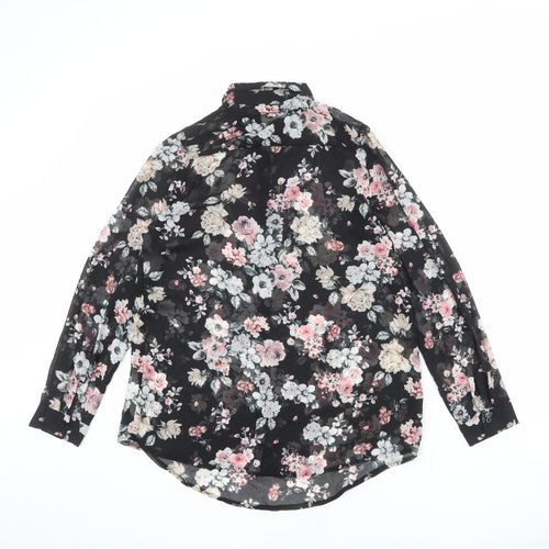 New Look Womens Black Floral Polyester Basic Button-Up Size 8 Collared