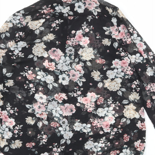 New Look Womens Black Floral Polyester Basic Button-Up Size 8 Collared